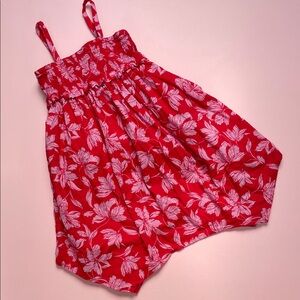 Girls Red Floral Smocked Romper